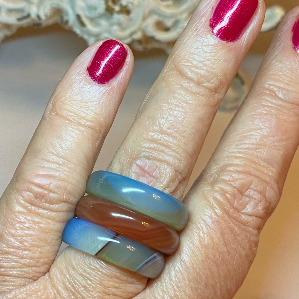 Natural Agate Three Stackable Bands Ring - image 7